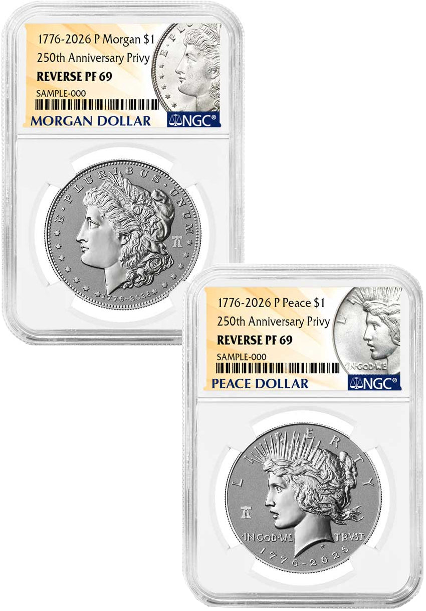 2026-P Morgan and Peace Dollar Reverse Proof 2-Coin Set NGC PF69