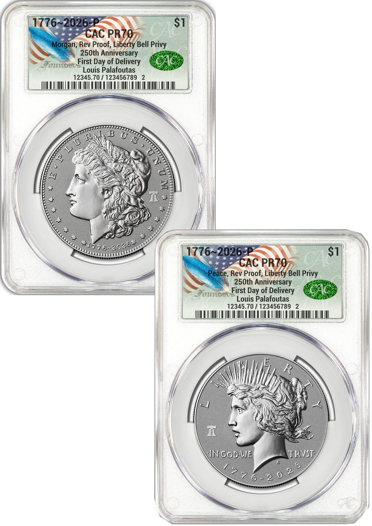 2026-P Morgan and Peace Dollar Reverse Proof 2-Coin Set CAC PR70 FDD Founders Label