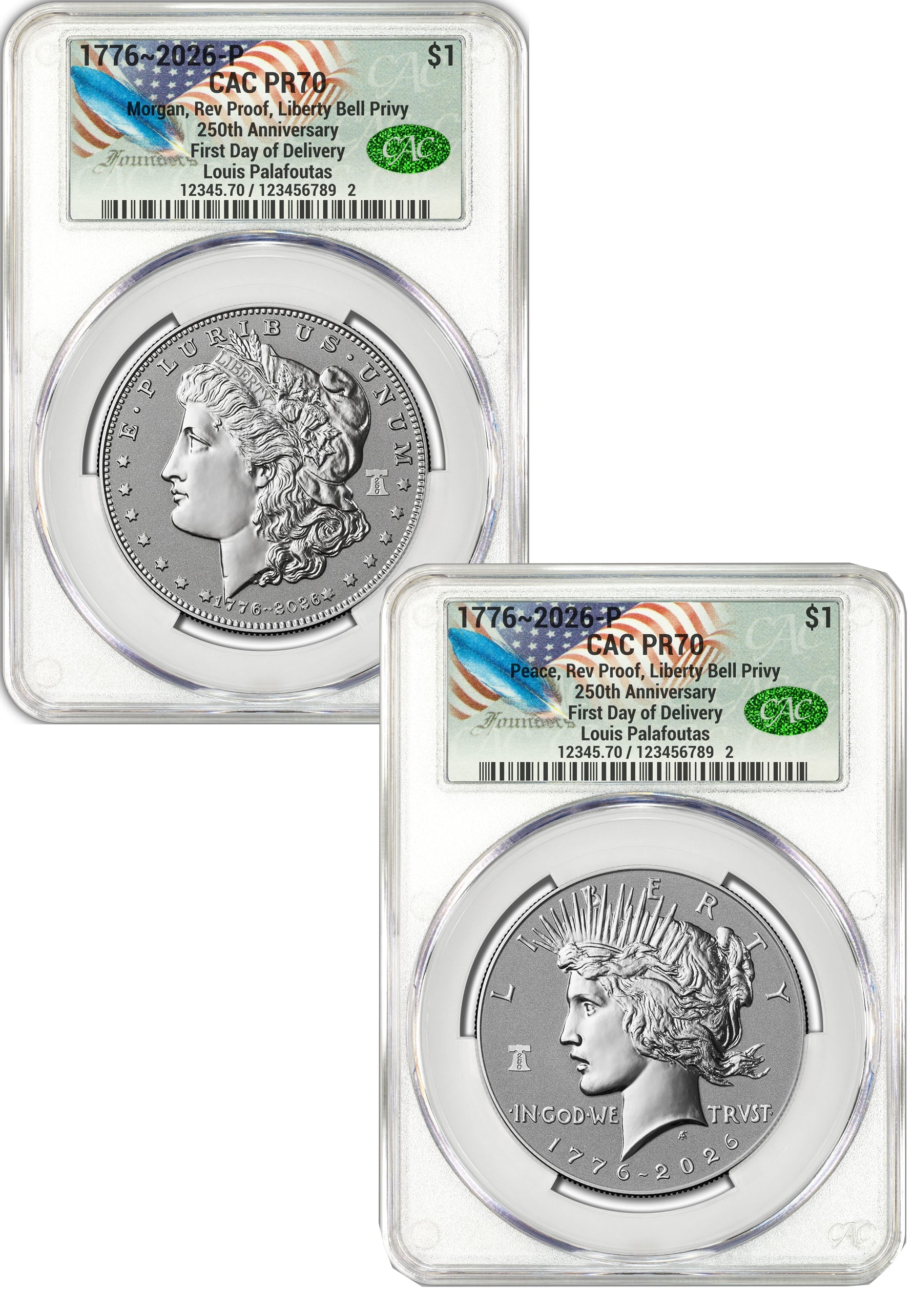 2026-P Morgan and Peace Dollar Reverse Proof 2-Coin Set CAC PR70 FDD Founders Label