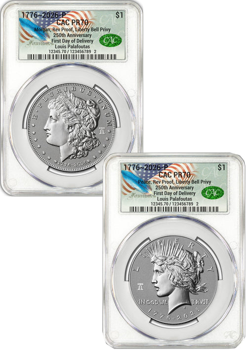 2026-P Morgan and Peace Dollar Reverse Proof 2-Coin Set CAC PR70 FDD Founders Label