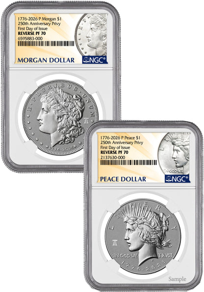 2026-P Morgan and Peace Dollar Reverse Proof 2-Coin Set NGC PF70 FDOI