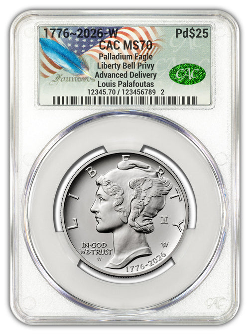 2026-W (1776-2026) $25 Dual Date Liberty Bell Privy Palladium Eagle AD CAC MS70 Founders