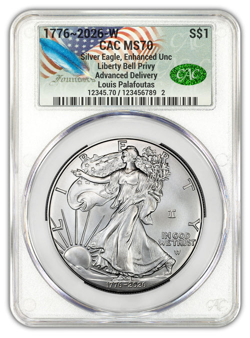 2026-W Enhanced Silver Eagle 250 AD CAC MS70 (1776-2026) Founders
