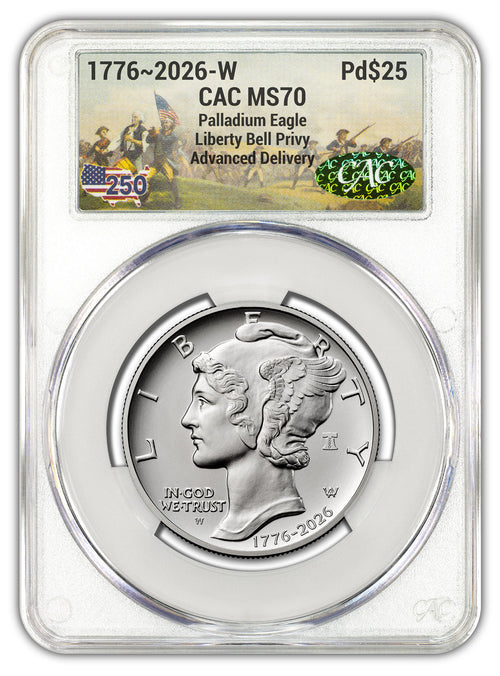 2026-W (1776-2026) $25 Dual Date Liberty Bell Privy Palladium Eagle AD CAC MS70 Battlefield
