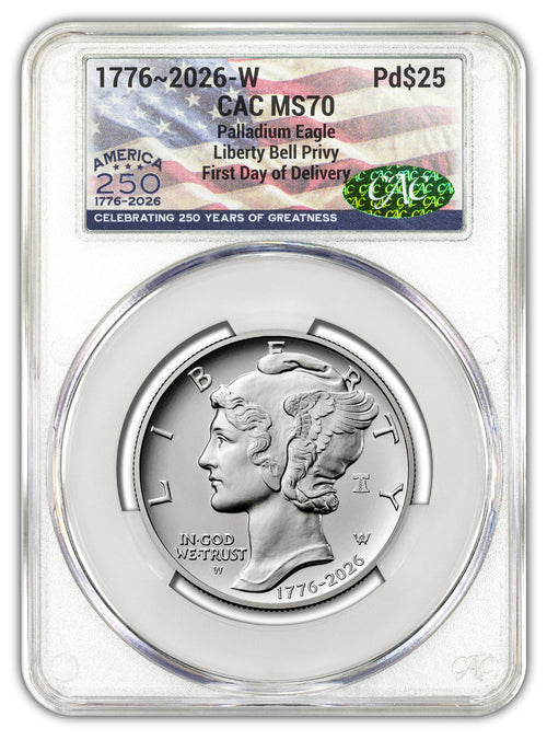 2026-W (1776-2026) $25 Dual Date Liberty Bell Privy Palladium Eagle FDD CAC MS70 Flag