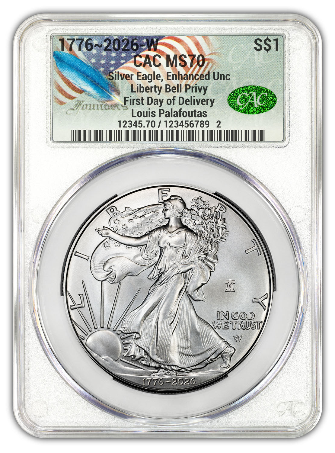 2026-W Enhanced Silver Eagle 250 FDD CAC MS70 (1776-2026) Founders