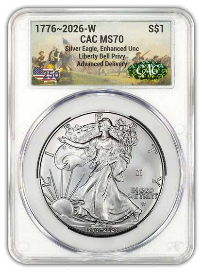 2026-W Enhanced Silver Eagle 250 AD CAC MS70 (1776-2026) Battlefield