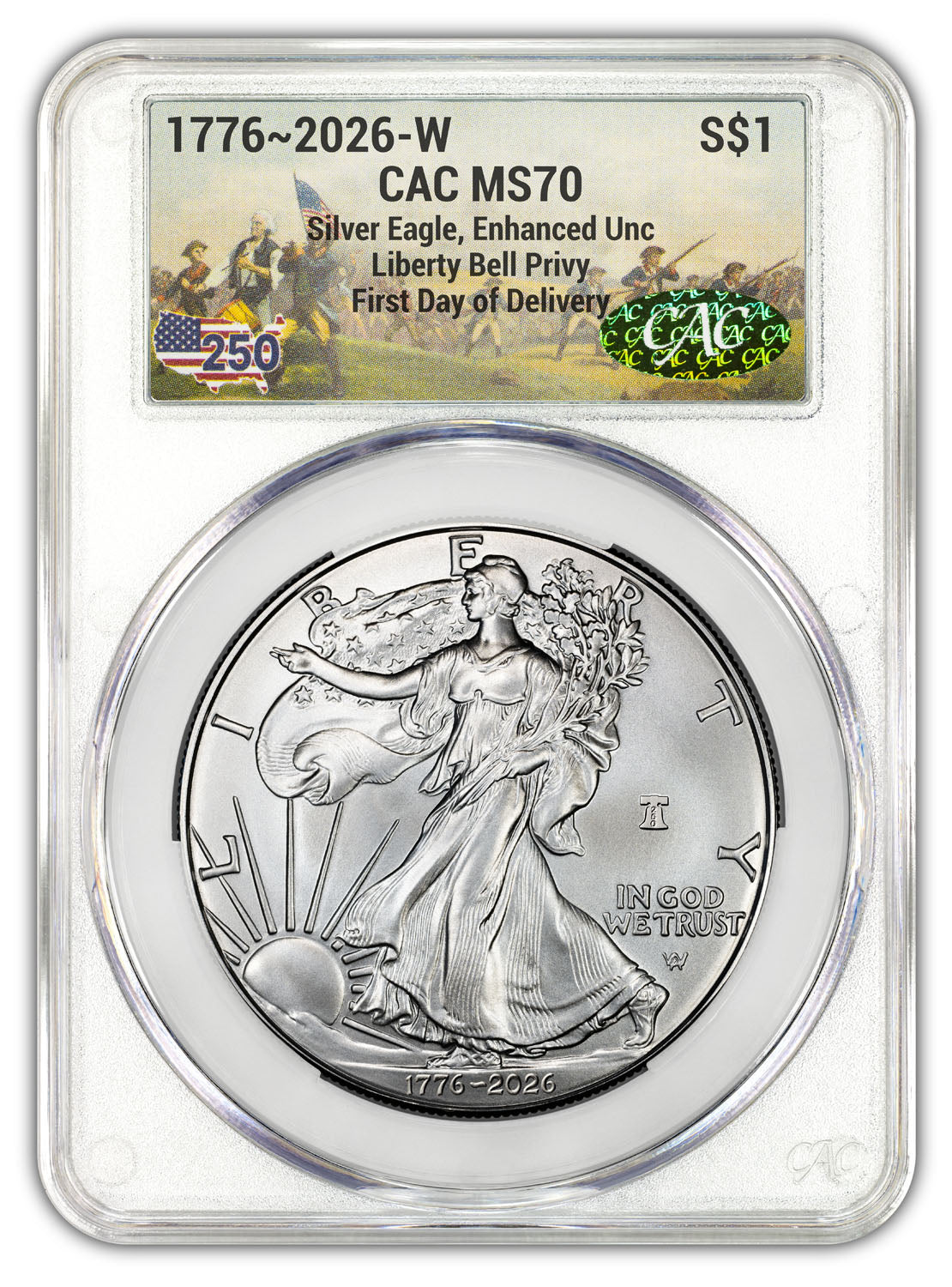 2026-W Enhanced Silver Eagle 250 FDD CAC MS70 (1776-2026) Battlefield