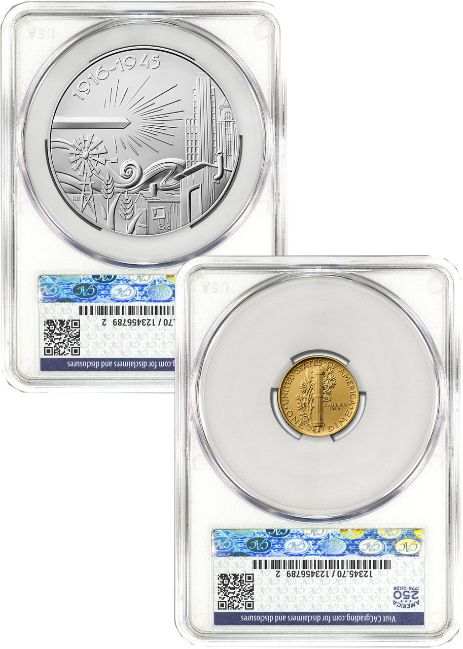 2026-W (P) 1916 Mercury Gold Coin Silver Medal Set FDD CAC MS70/SP70 Battlefield
