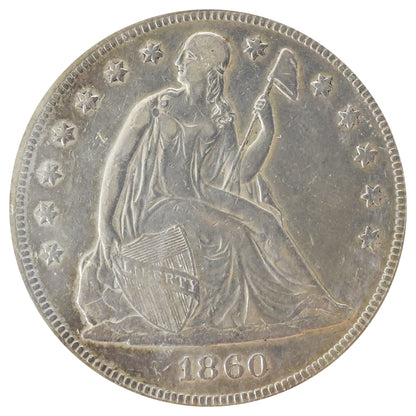 1860-O Seated Liberty Dollar - AU Details (Cleaned)