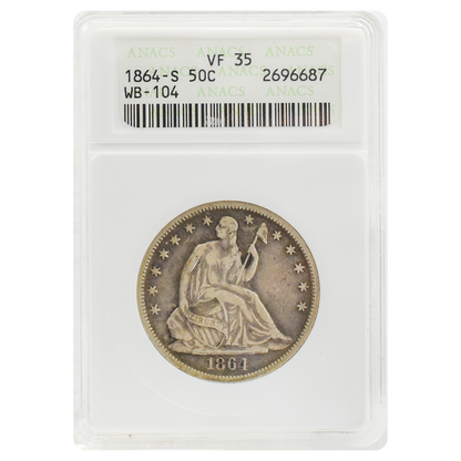 1864-S Liberty Seated Half Dollar VF35 ANACS