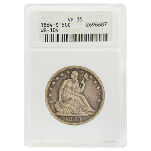 1864-S Liberty Seated Half Dollar VF35 ANACS