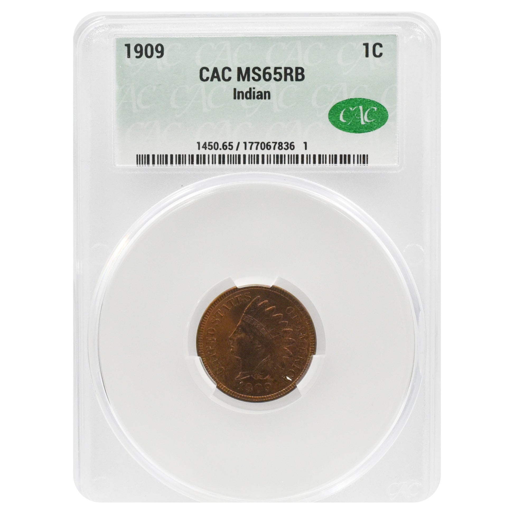 1909 CAC Indian Head Cent MS65 RB