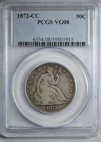 1872-CC Liberty Seated Half Dollar 50C PCGS VG08