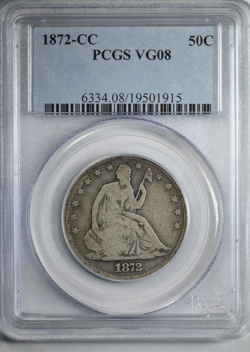 1872-CC Liberty Seated Half Dollar 50C PCGS VG08