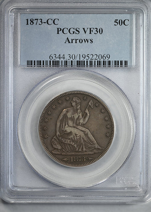 1873-CC Liberty Seated Half Dollar 50C PCGS VF30 - Arrows