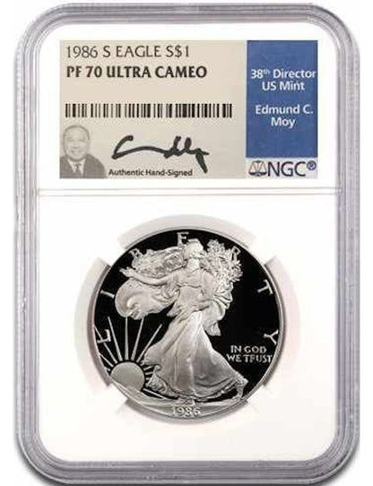 1986-2021 Silver Eagle 35 pc Set NGC PF70UCAM Edmund Moy Signed