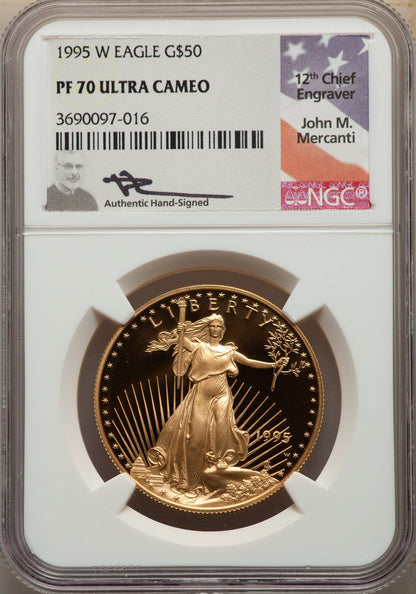 1995-W Complete 5 Coin American Gold and Silver Eagle 10th Anniversary Set NGC PF70UCAM John Mercanti Signed