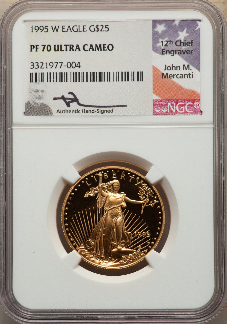 1995-W Complete 5 Coin American Gold and Silver Eagle 10th Anniversary Set NGC PF70UCAM John Mercanti Signed