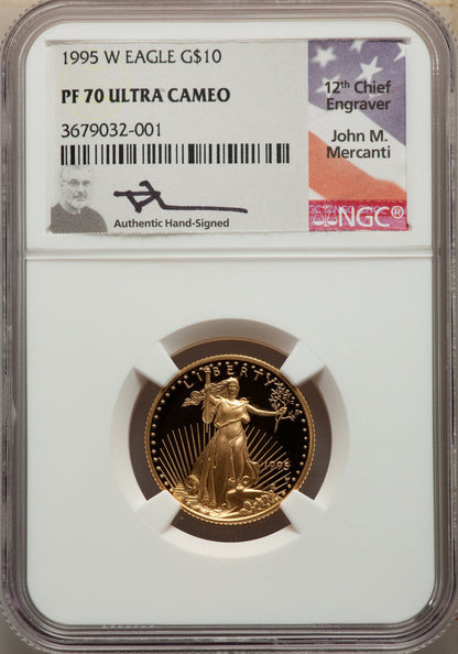 1995-W Complete 5 Coin American Gold and Silver Eagle 10th Anniversary Set NGC PF70UCAM John Mercanti Signed