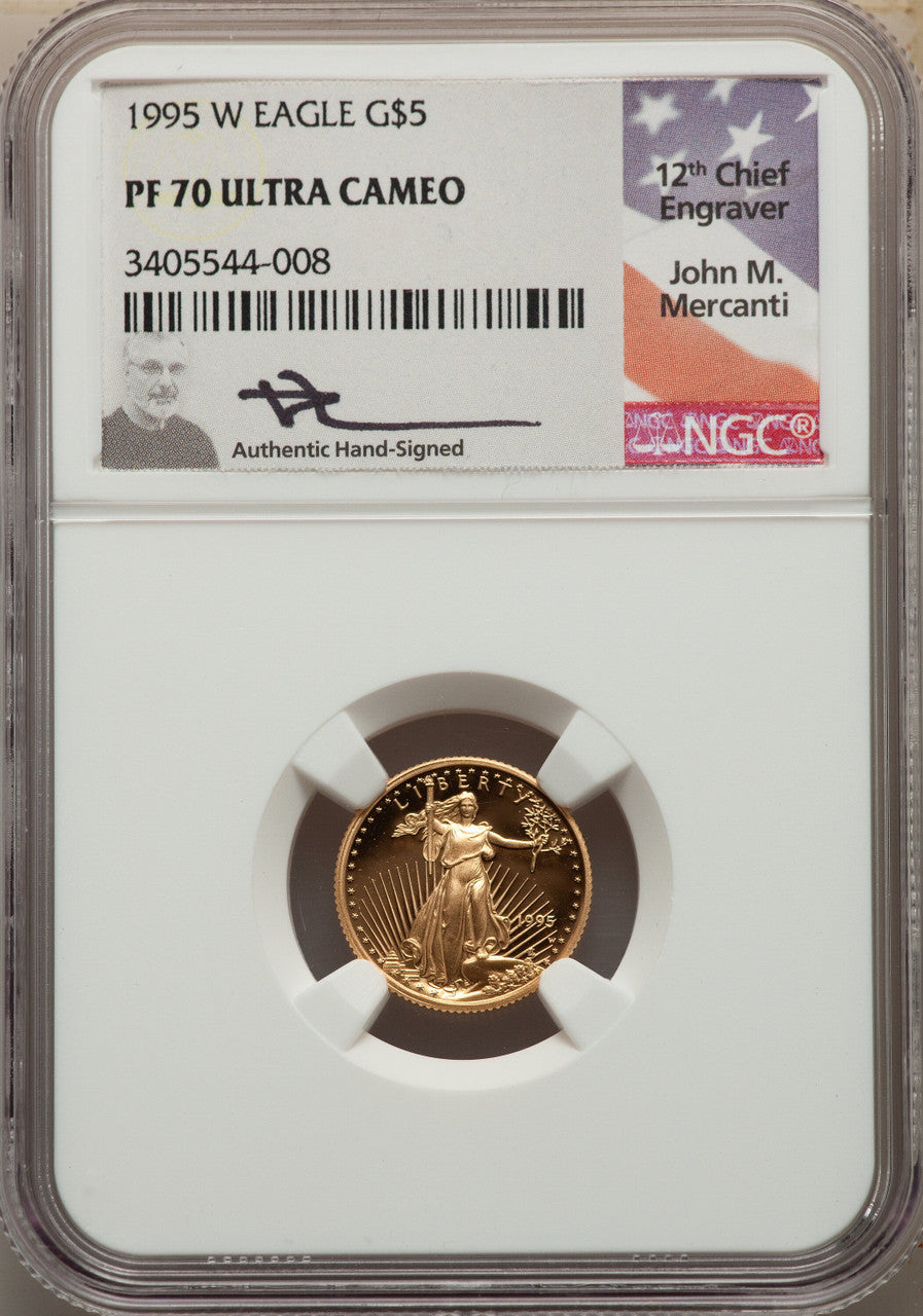 1995-W Complete 5 Coin American Gold and Silver Eagle 10th Anniversary Set NGC PF70UCAM John Mercanti Signed