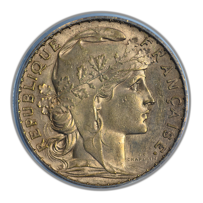 1907 French Gold 20F Franc PCGS Genuine with Original David Hall Rare Coins Sticker