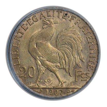 1907 French Gold 20F Franc PCGS Genuine with Original David Hall Rare Coins Sticker