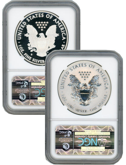 2012-S Silver Eagle 2pc Set Reverse NGC PF70 and PF70