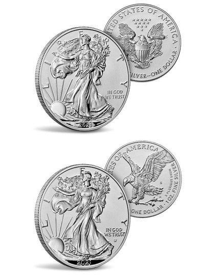 2021-S 2021-W Two-Coin Silver Eagle Set Reverse Proof Type 1 & 2 Designer Edition ER NGC PF70