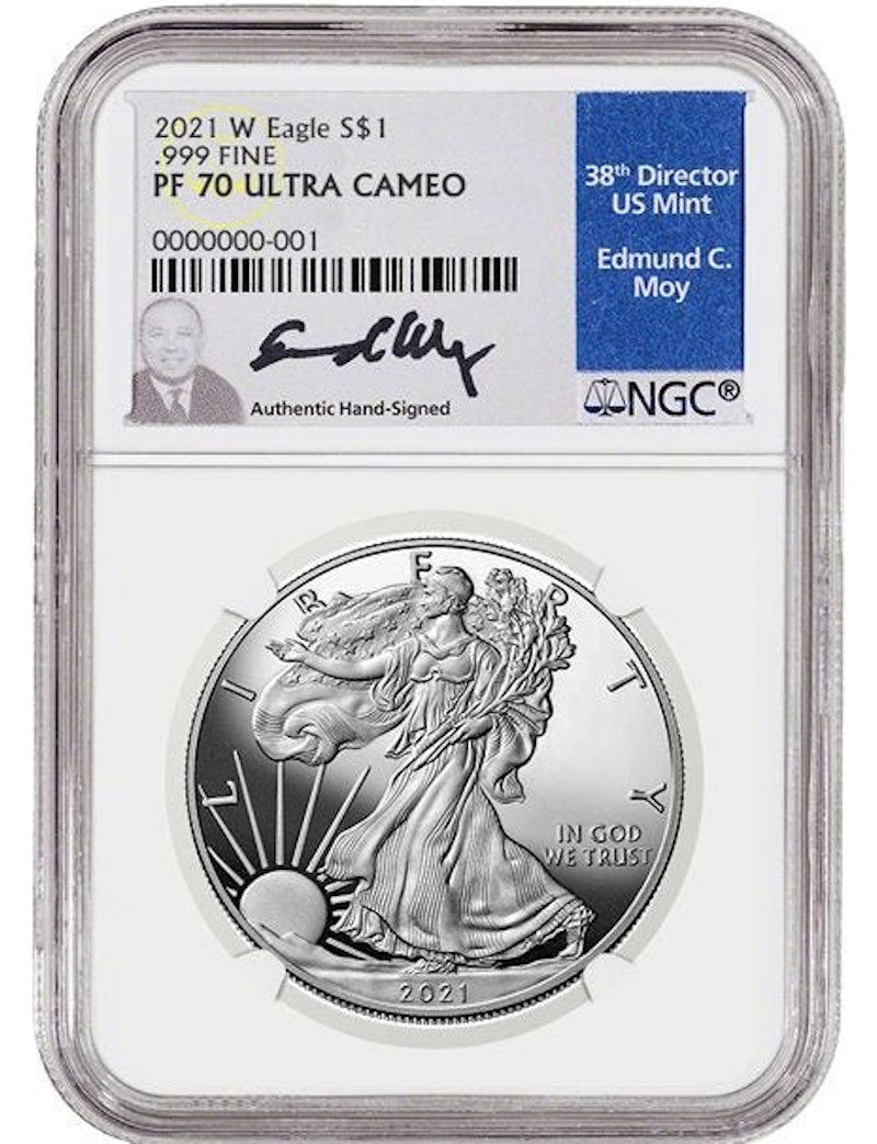 1986-2021 Silver Eagle 35 pc Set NGC PF70UCAM Edmund Moy Signed