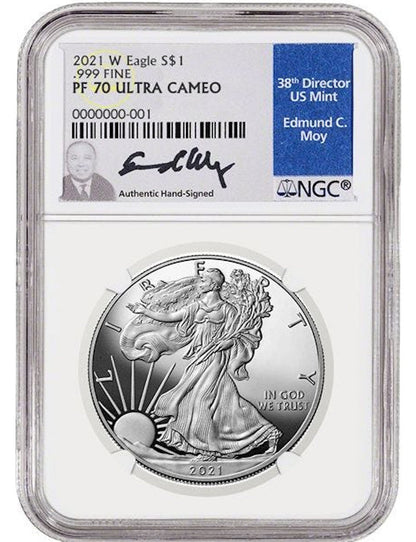 1986-2021 Silver Eagle 35 pc Set NGC PF70UCAM Edmund Moy Signed