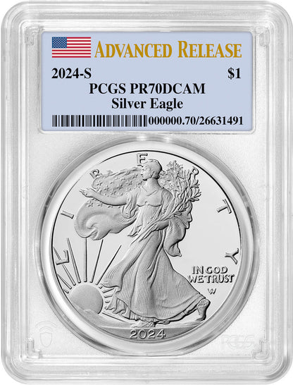 2024-S Proof Silver Eagle Advanced Release Flag PCGS PR70