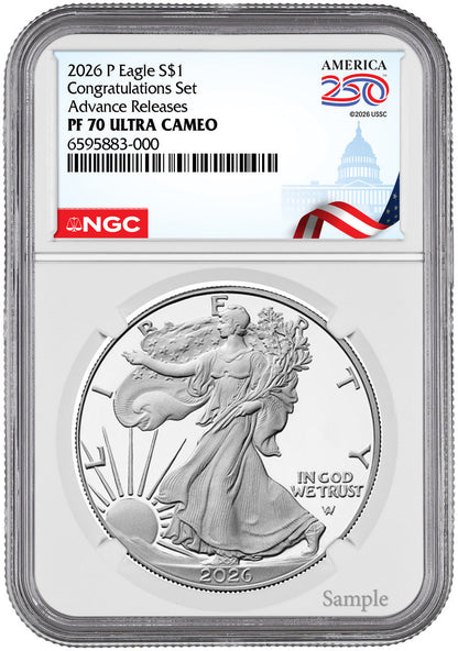2026 P Silver Eagle Congratulations Set Advanced Releases NGC PF70