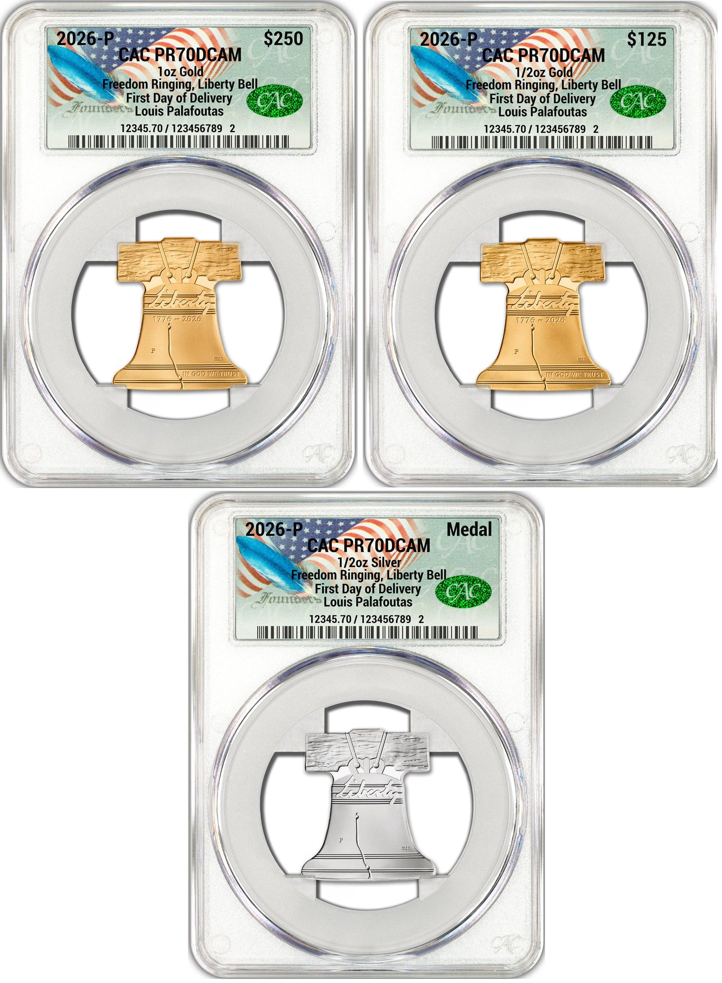 2026-P Freedom Ringing Liberty Bell 3-Coin Set FDD CAC PR70 Founders