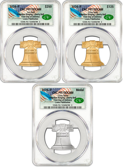 2026-P Freedom Ringing Liberty Bell 3-Coin Set FDD CAC PR70 Founders