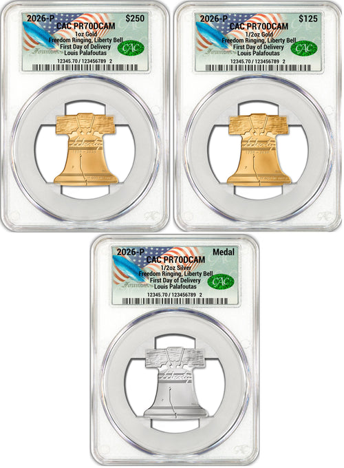 2026-P Freedom Ringing Liberty Bell 3-Coin Set FDD CAC PR70 Founders