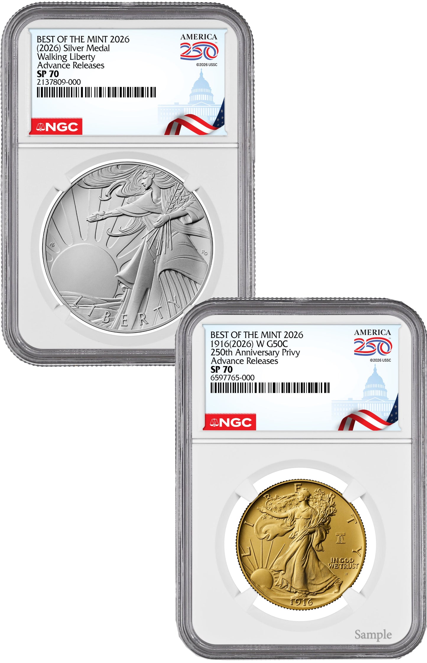 2026-W Gold Walking Liberty Half & Silver Medal Set AR NGC SP70 Congress