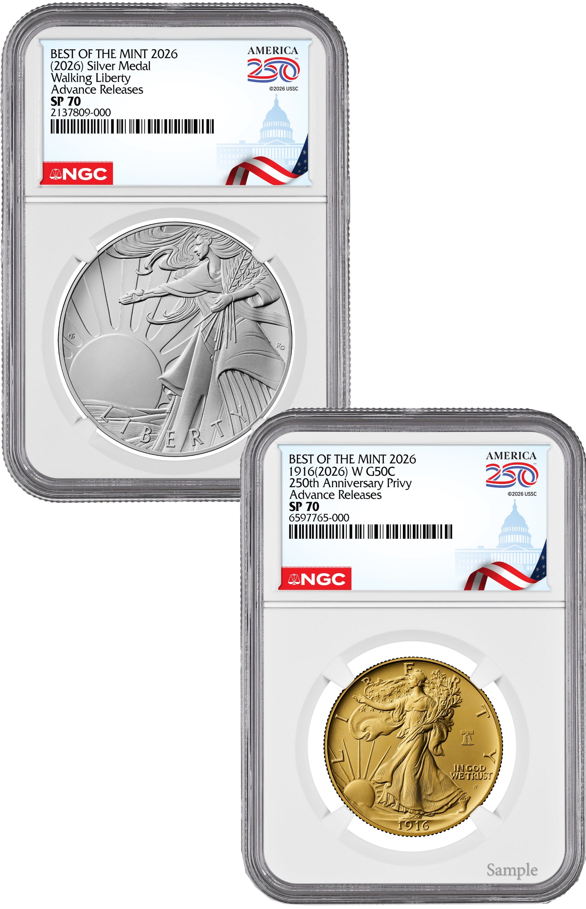 2026-W Gold Walking Liberty Half & Silver Medal Set AR NGC SP70 Congress