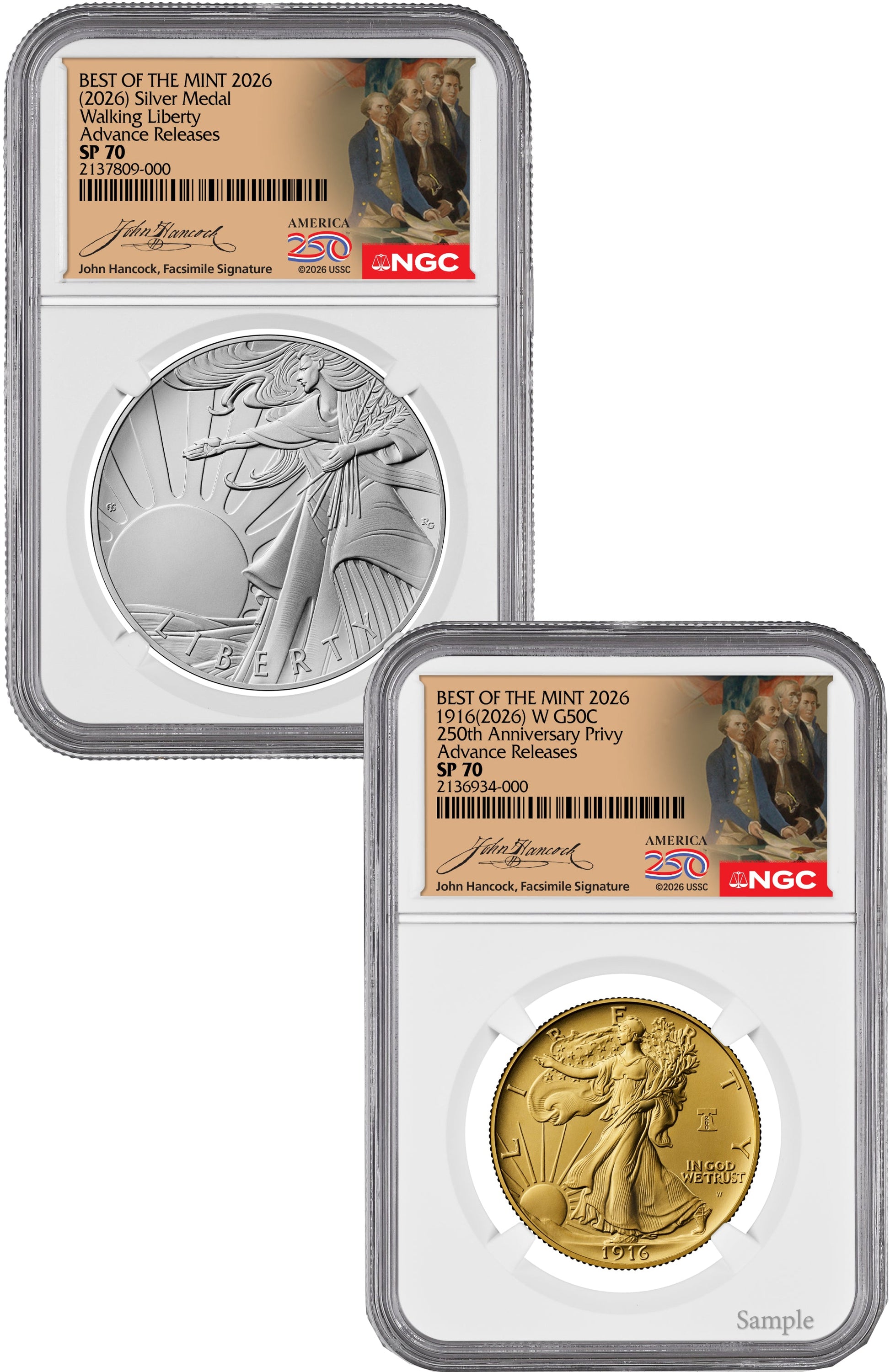 2026-W Gold Walking Liberty Half & Silver Medal Set AR NGC SP70 Hancock