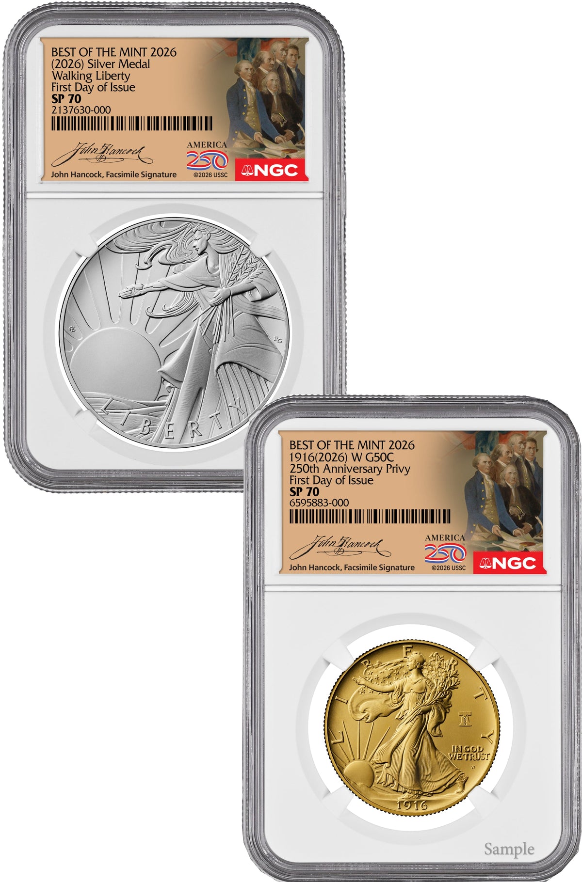 2026-W Gold Walking Liberty Half & Silver Medal Set FDI NGC SP70 Hancock