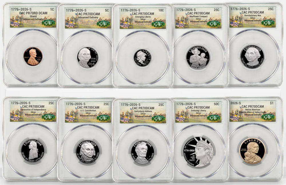 2026-S Semiquincentennial US Mint Proof Set CAC PR70 Advanced Delivery Battlefield 250
