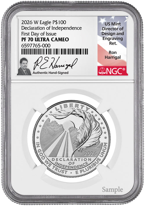 2026-W $100 Platinum Eagle Declaration of Independence FDI NGC PF70 Harrigal