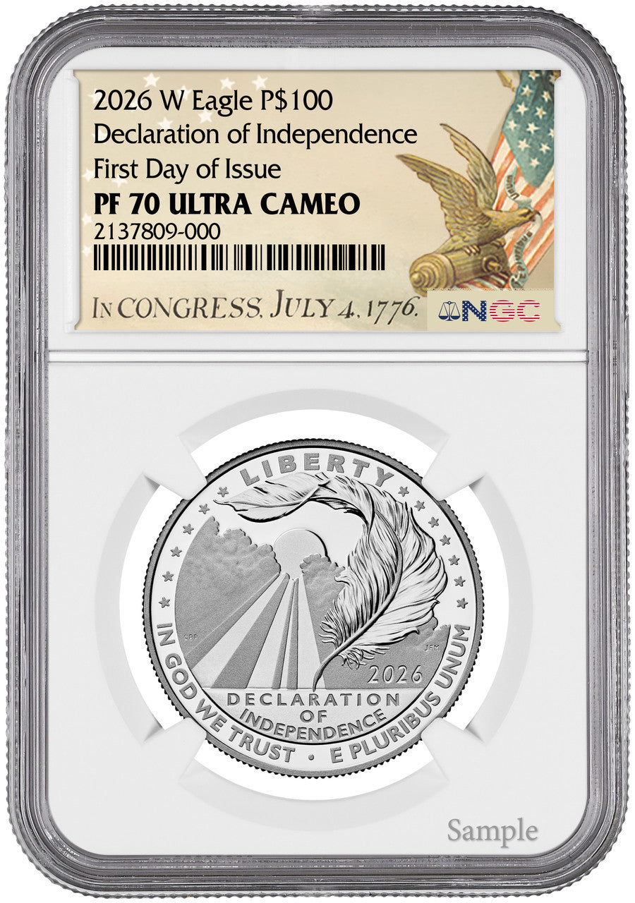 2026-W $100 Platinum Eagle Declaration of Independence Canon FDI NGC PF70