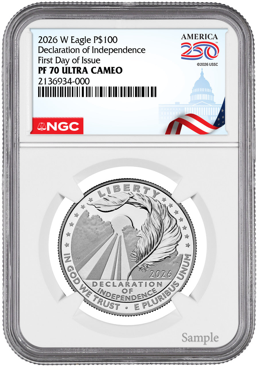 2026-W $100 Platinum Eagle Declaration of Independence 250 FDI NGC PF70