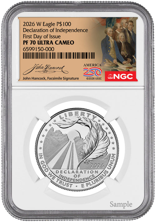 2026-W $100 Platinum Eagle Declaration of Independence FDI NGC PF70 Hancock
