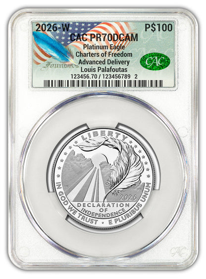 2026-W $100 Platinum Eagle Charters of Freedom AD CAC PR70 Founders