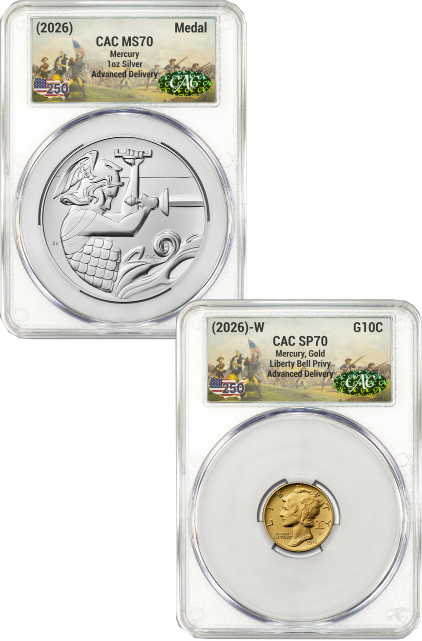 2026-W (P) Mercury Gold Coin Silver Medal Set AD Battlefield Label CAC MS70/SP70