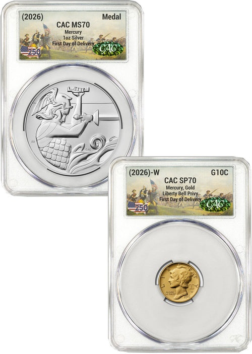 2026-W (P) 1916 Mercury Gold Coin Silver Medal Set FDD CAC MS70/SP70 Battlefield
