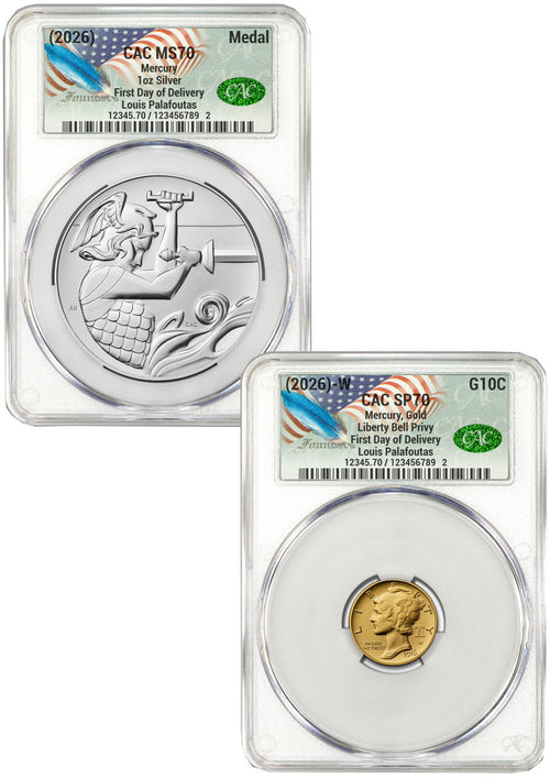 2026-W (P) 1916 Mercury Gold Coin Silver Medal Set FDD CAC MS70/SP70 Founders
