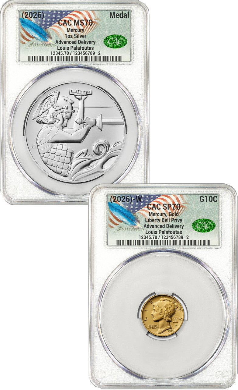 2026-W (P) Mercury Gold Coin Silver Medal Set AD Founders Label CAC MS70/SP70